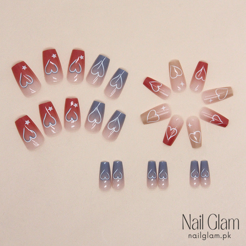 Starry Hearts Press-On Nails(24Pcs) - Nail Kit Included