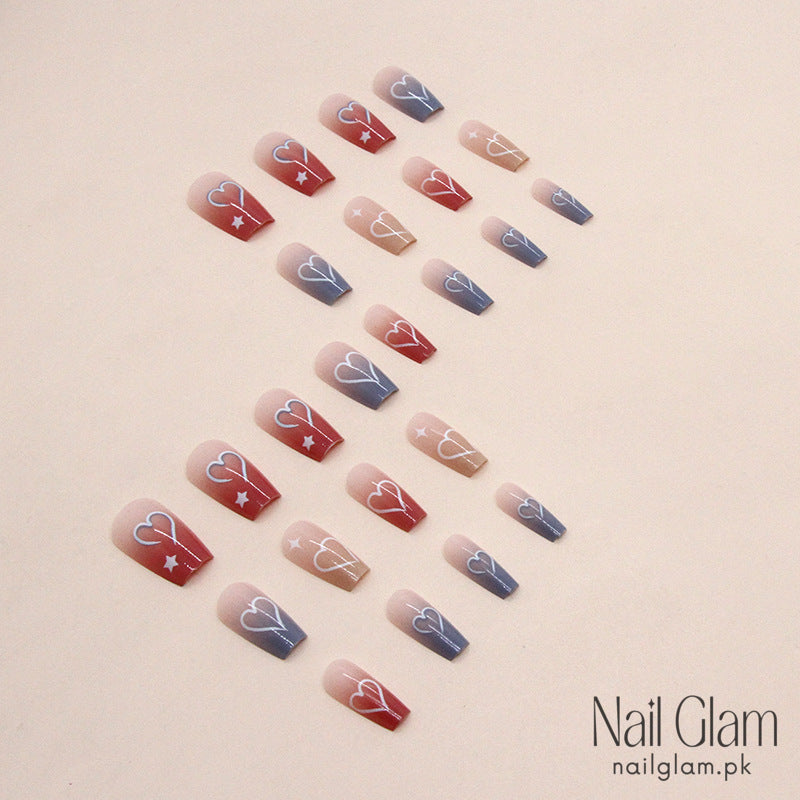 Starry Hearts Press-On Nails(24Pcs) - Nail Kit Included