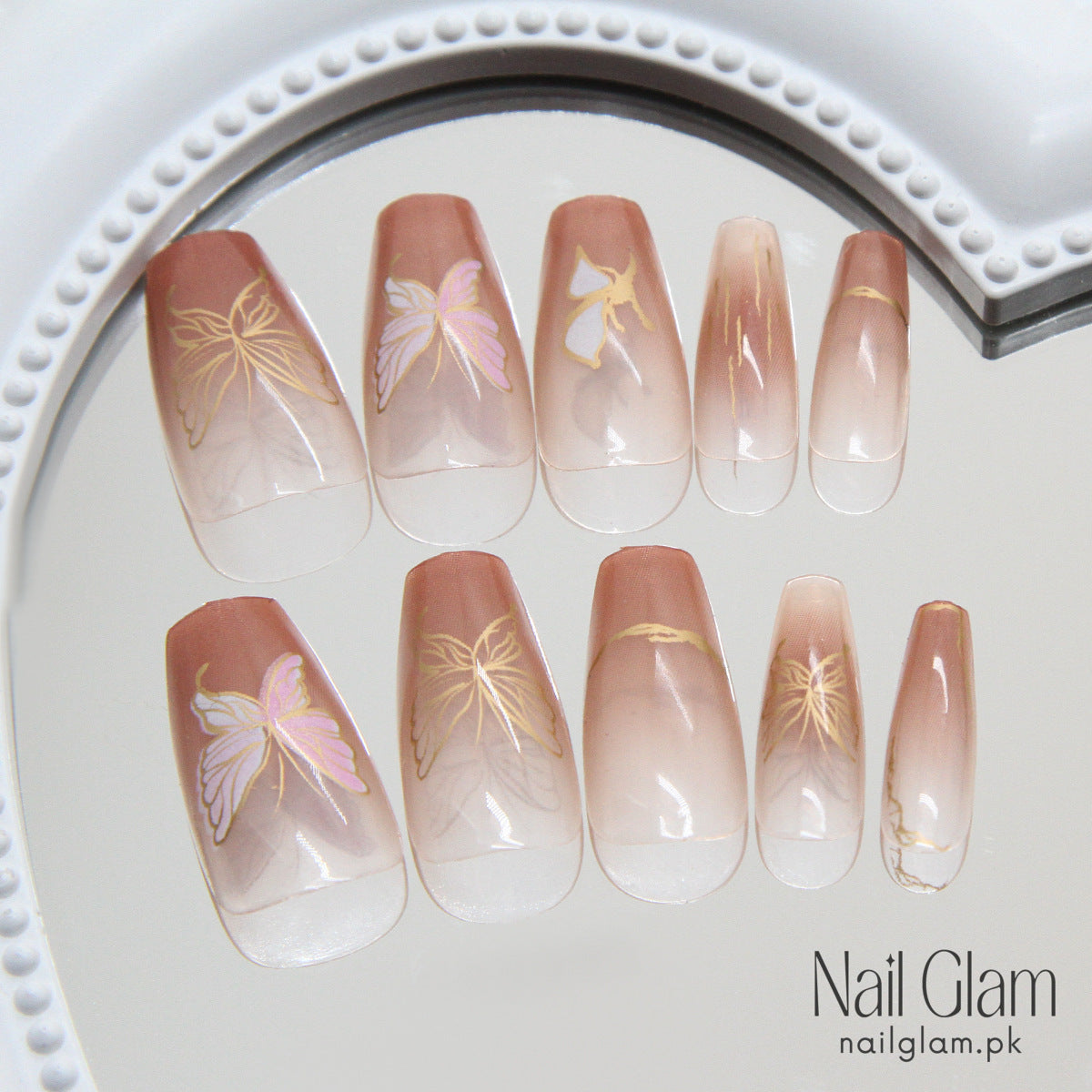 Butterfly Gradient Press-On Nails (24Pcs) - Nail Kit Included