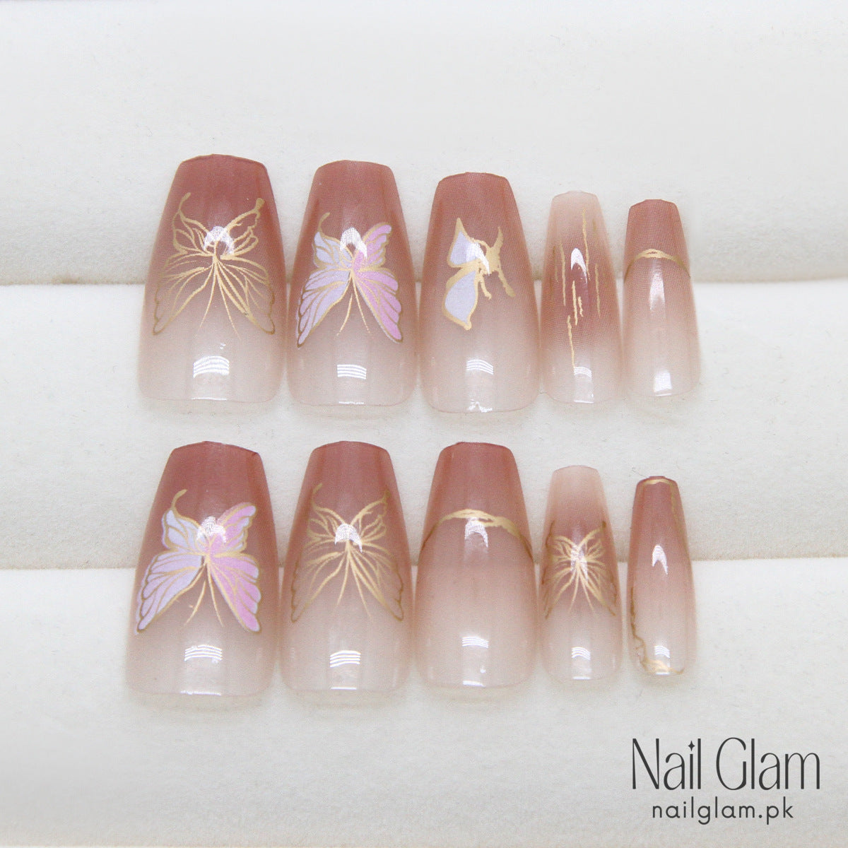 Butterfly Gradient Press-On Nails (24Pcs) - Nail Kit Included