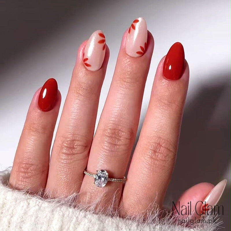 Red & White Floral (24 Pcs) - Nail Kit Included