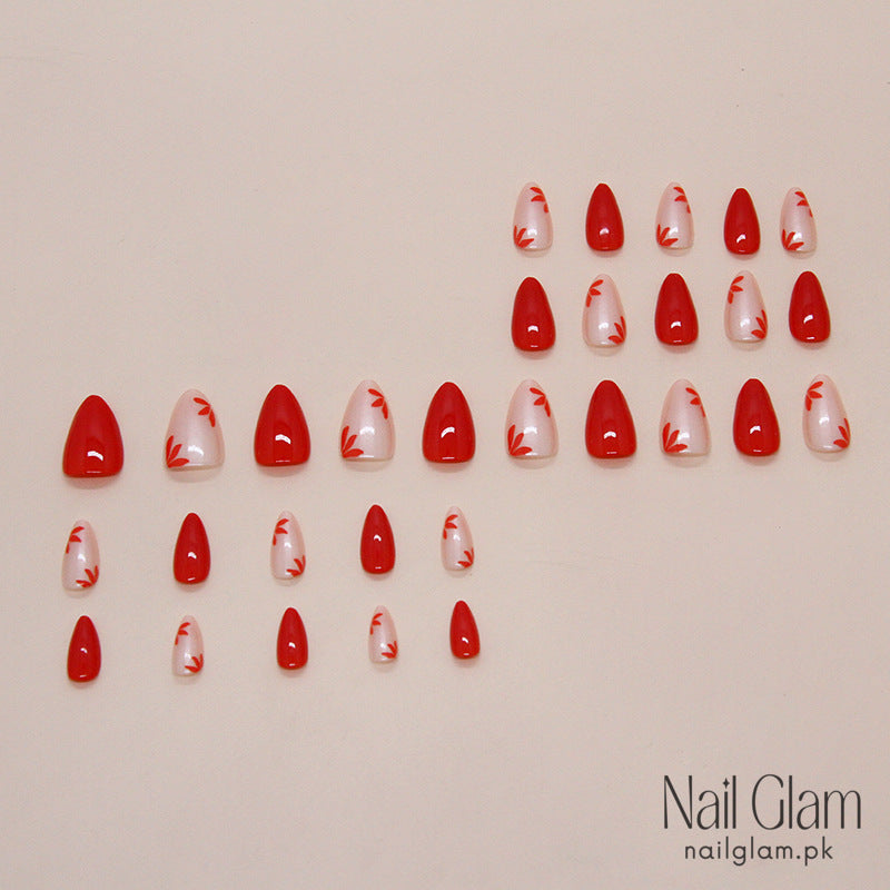 Red & White Floral (24 Pcs) - Nail Kit Included