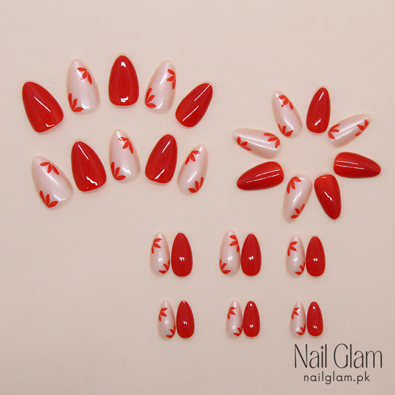 Red & White Floral (24 Pcs) - Nail Kit Included