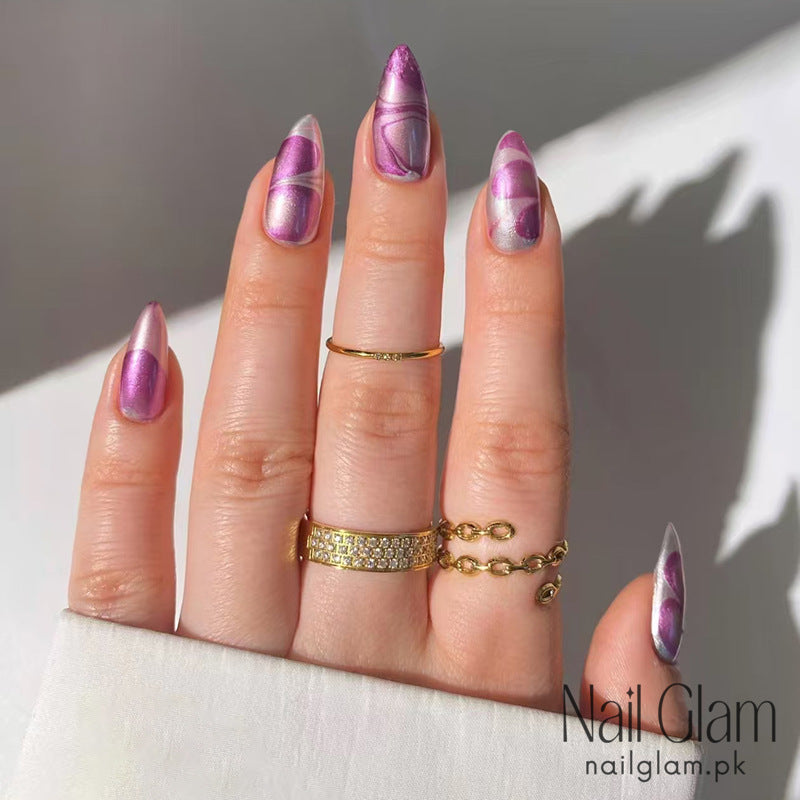 Royal Swirl Press-On Nails (24 Pcs) - Nail Kit Included