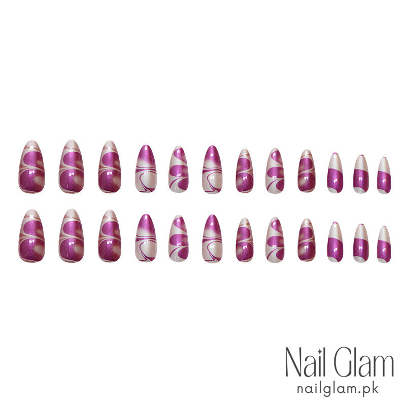 Royal Swirl Press-On Nails (24 Pcs) - Nail Kit Included