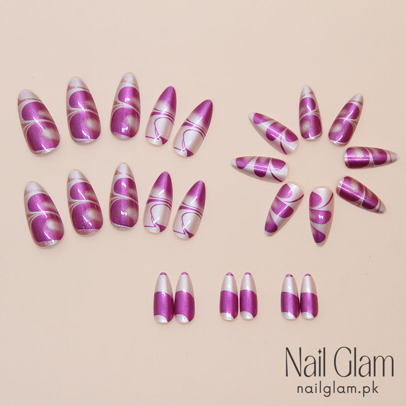 Royal Swirl Press-On Nails (24 Pcs) - Nail Kit Included