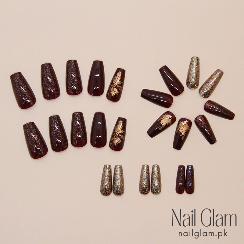 Maple Leaf Press-On Nails (24 Pcs) - Nail Kit Included