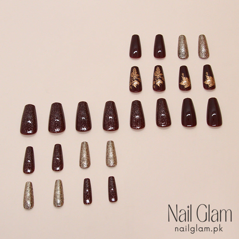 Maple Leaf Press-On Nails (24 Pcs) - Nail Kit Included