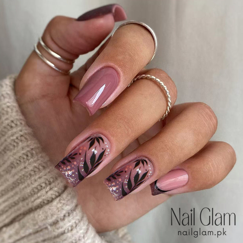 Floral & Glitter Press-On Nails (24Pcs) - Nail Kit Included