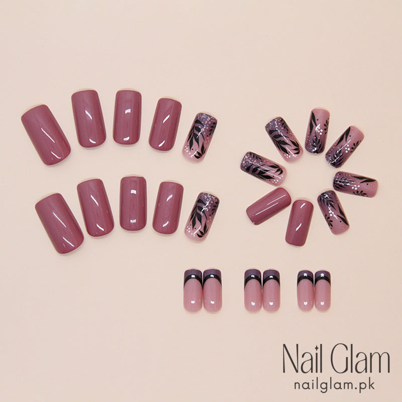 Floral & Glitter Press-On Nails (24Pcs) - Nail Kit Included