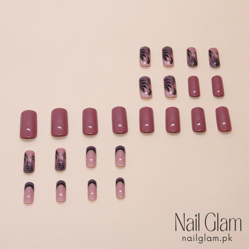 Floral & Glitter Press-On Nails (24Pcs) - Nail Kit Included