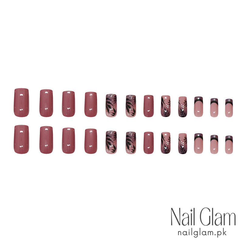 Floral & Glitter Press-On Nails (24Pcs) - Nail Kit Included