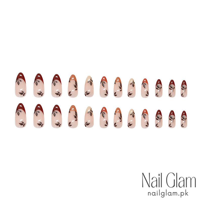 Peach Bloom Floral Press-On Nails (24Pcs) - Nail Kit Included