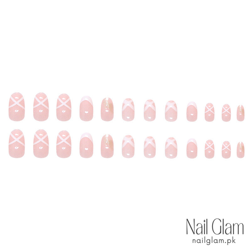 White Cross & Glitter Accents (24Pcs) - Nail Kit Included