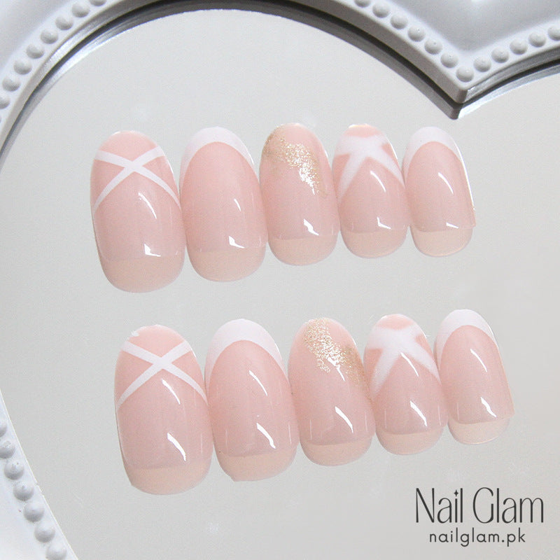 White Cross & Glitter Accents (24Pcs) - Nail Kit Included
