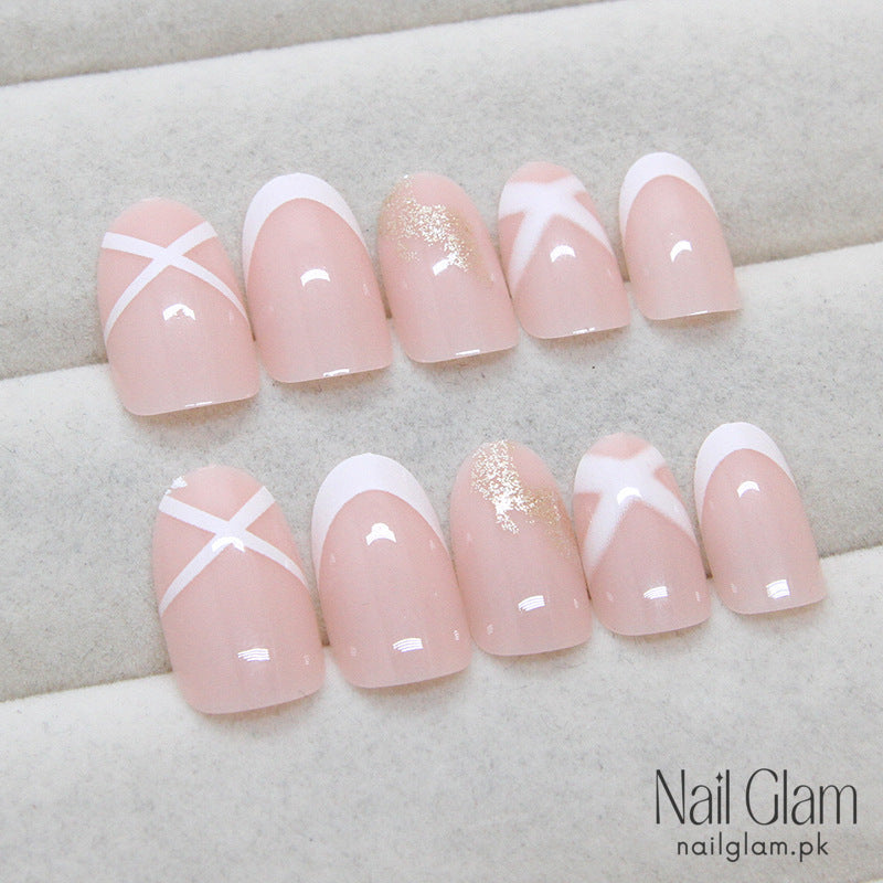 White Cross & Glitter Accents (24Pcs) - Nail Kit Included