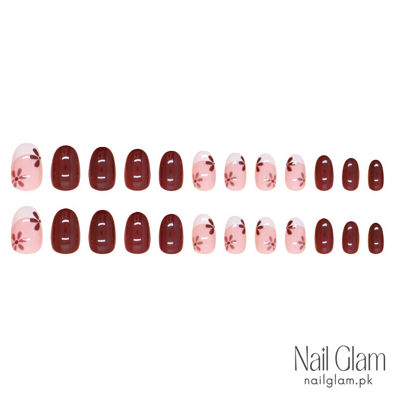 Rich Brown & Soft Pink Base (24Pcs) - Nail Kit Included