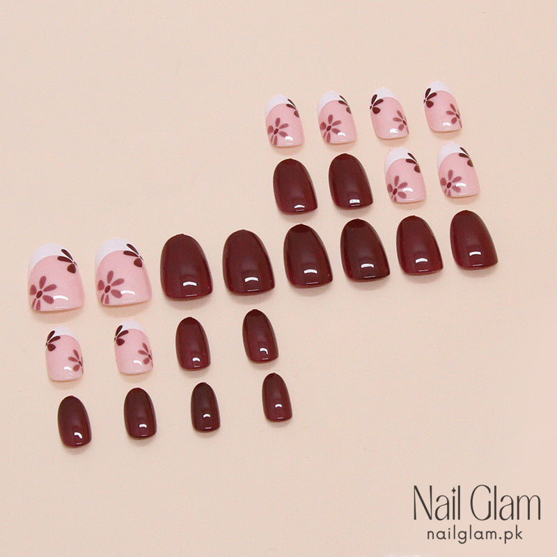 Rich Brown & Soft Pink Base (24Pcs) - Nail Kit Included