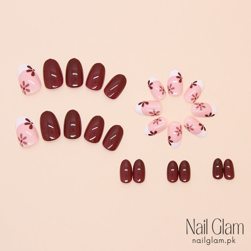 Rich Brown & Soft Pink Base (24Pcs) - Nail Kit Included