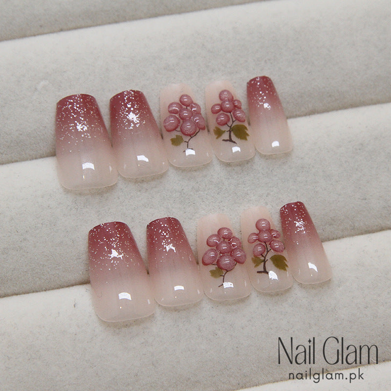 Pink & Grape Press-On Nails (24Pcs) - Nail Kit Included