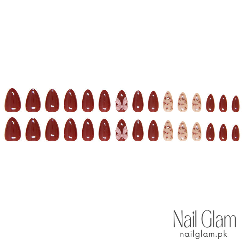 Floral & Bow Accents Press-On Nails (24Pcs) - Nail Kit Included