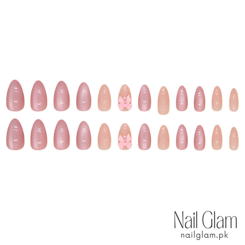 3D Bow Charms Press-On Nails (24Pcs) - Nail Kit Included