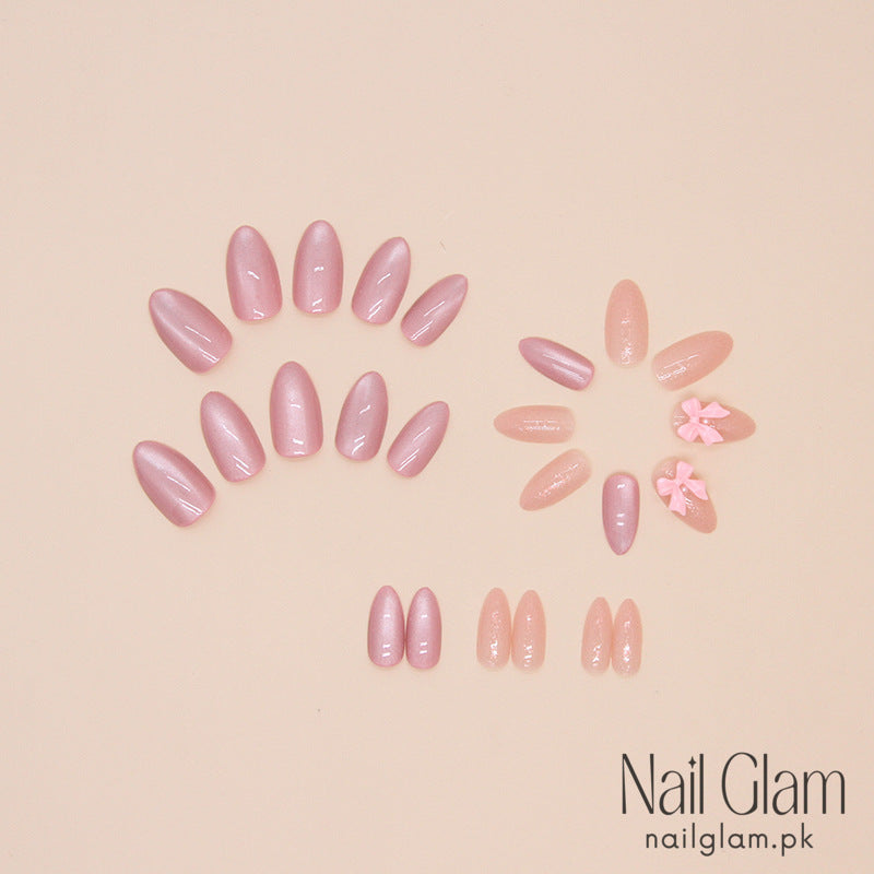 3D Bow Charms Press-On Nails (24Pcs) - Nail Kit Included