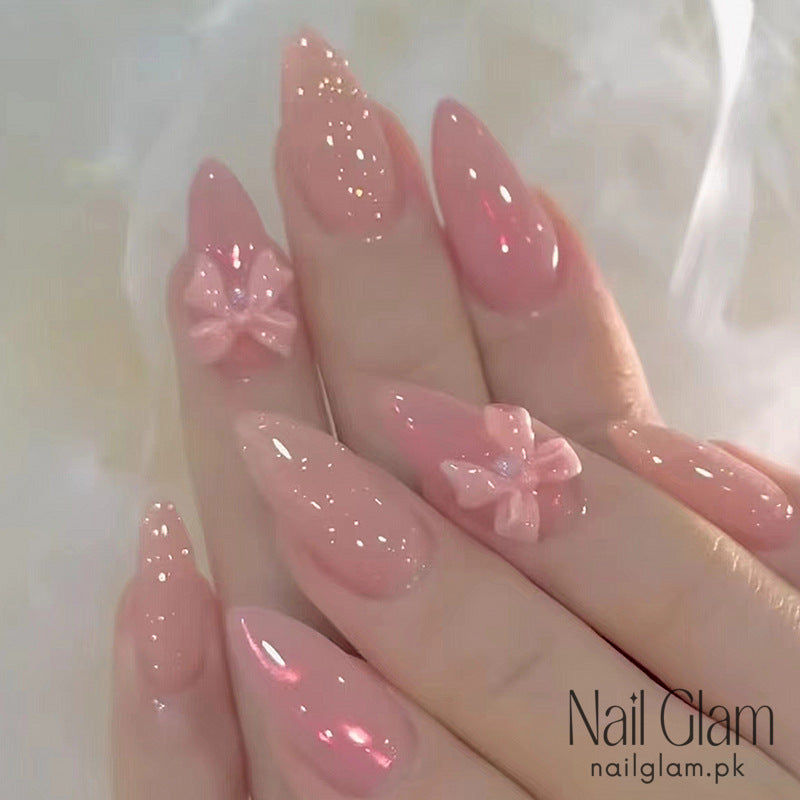 3D Bow Charms Press-On Nails (24Pcs) - Nail Kit Included