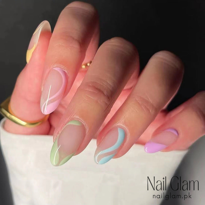 Pastel Swirls Press-On Nails (24Pcs) - Nail Kit Included