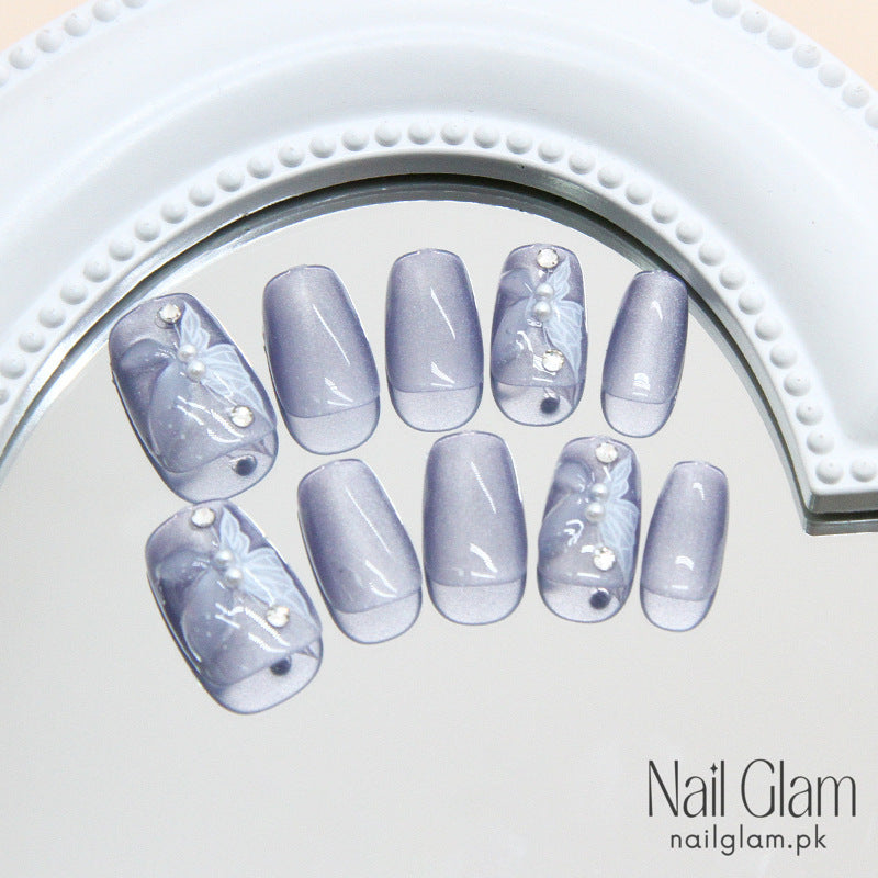 NailGlam 190 - Ice Mist Butterfly (30Pcs) - Nail Kit Included