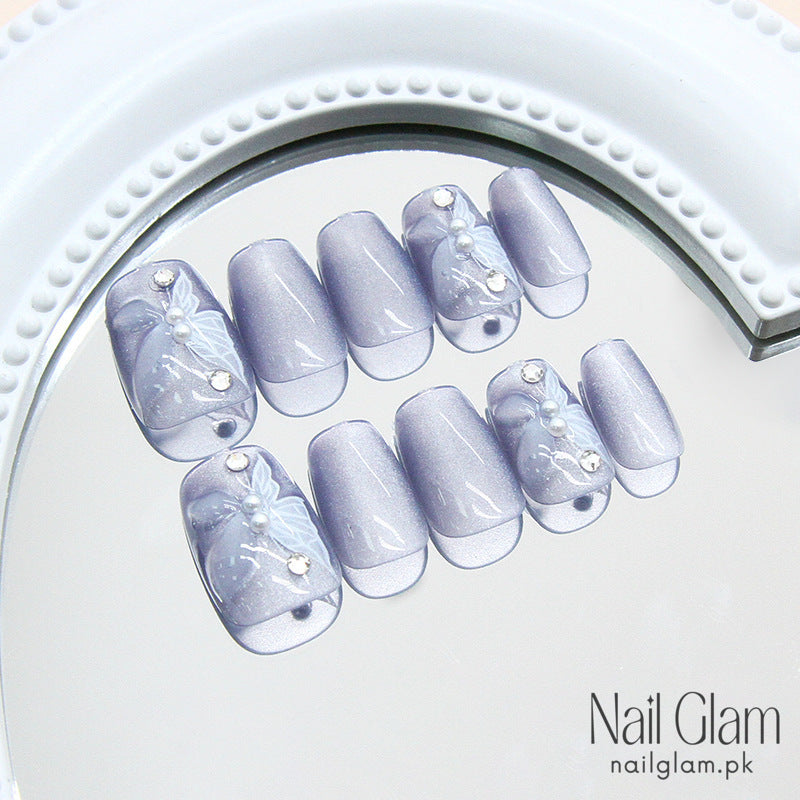 NailGlam 190 - Ice Mist Butterfly (30Pcs) - Nail Kit Included