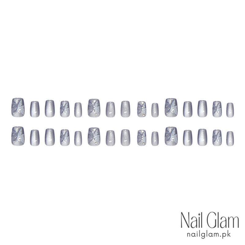 NailGlam 190 - Ice Mist Butterfly (30Pcs) - Nail Kit Included