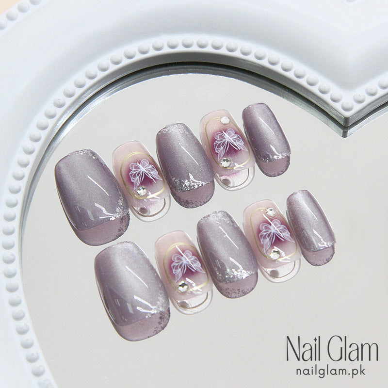 Purple Butterfly Press-On Nails (24Pcs) - Nail Kit Included