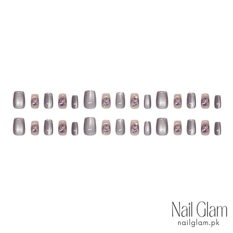 Purple Butterfly Press-On Nails (24Pcs) - Nail Kit Included