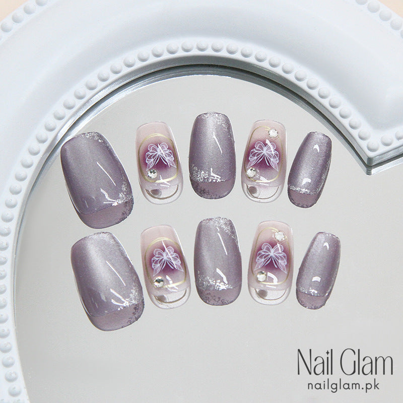 Purple Butterfly Press-On Nails (24Pcs) - Nail Kit Included