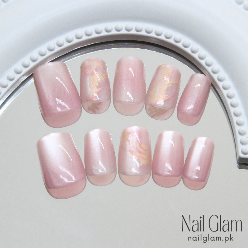 Gold Powder Accents Cat Eyes (24Pcs) - Nail Kit Included