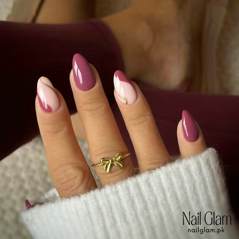 Elegant Burgundy & Blush (24Pcs) - Nail Kit Included