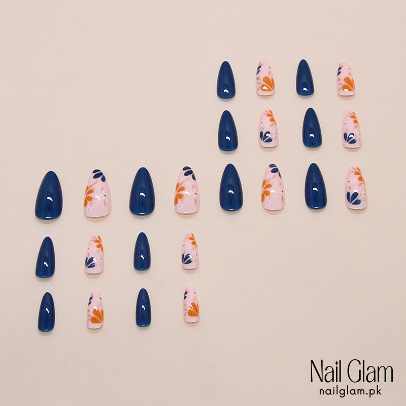 Navy & Floral Fantasy (24Pcs) - Nail Kit Included