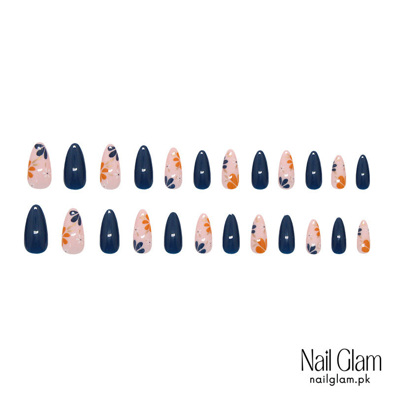 Navy & Floral Fantasy (24Pcs) - Nail Kit Included