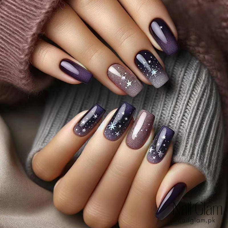 Starry Night Allure (24Pcs) - Nail Kit Included