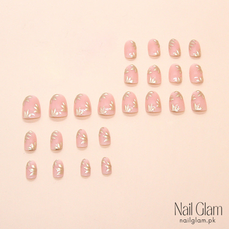 Nail Glam 216 - Golden Leaf Whispers (24Pcs) - Nail Kit Included