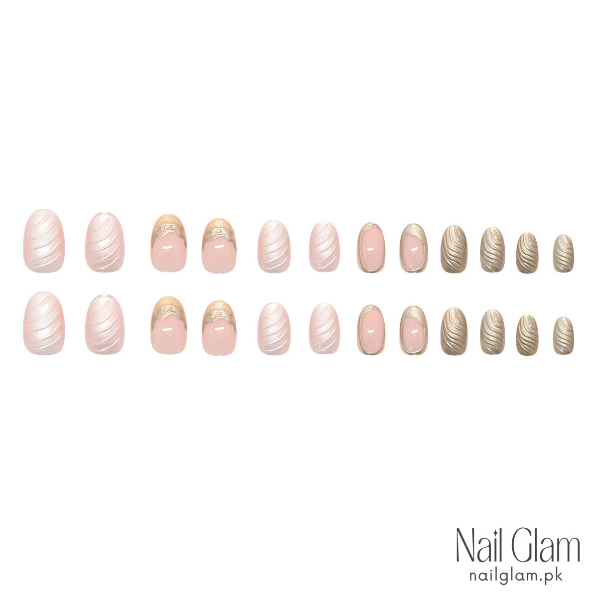 Luxe Gold & Pearl Swirl (24Pcs) - Nail Kit Included