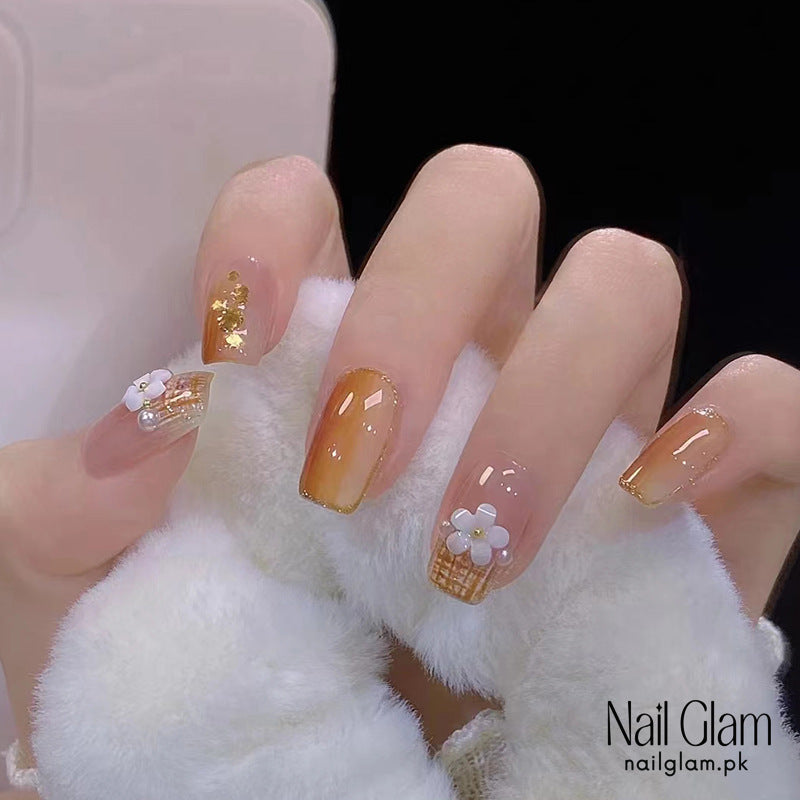 Luxe Gradient Floral Press-On Nails (24Pcs) - Nail Kit Included