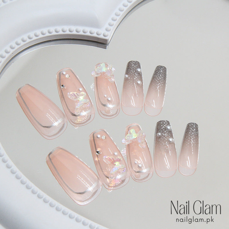 Pearl Butterfly Coffin (24Pcs) - Nail Kit Included