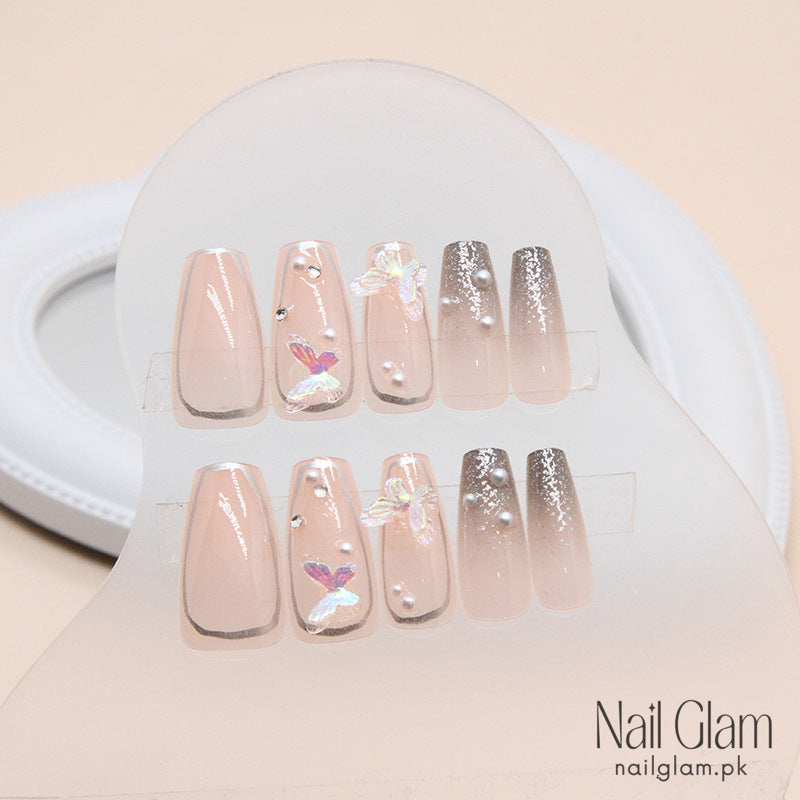 Pearl Butterfly Coffin (24Pcs) - Nail Kit Included