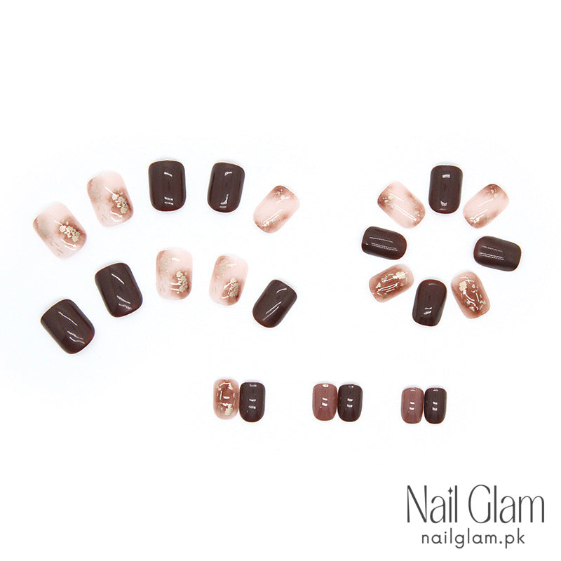 Chocolate Elegance (24Pcs) - Nail Kit Included