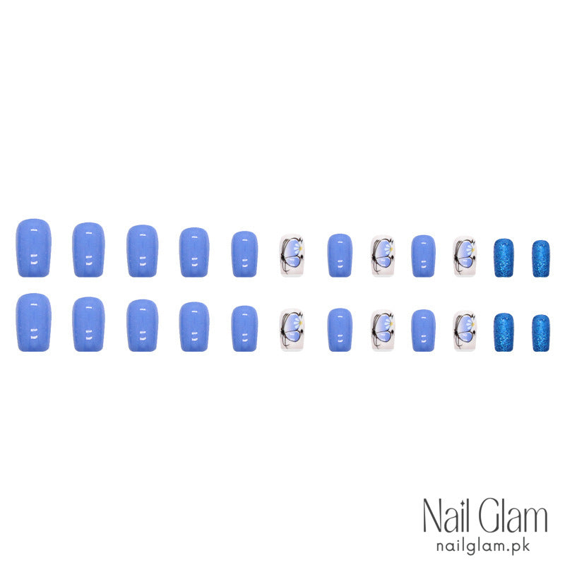 Blue Bloom Elegant Butterfly (24Pcs) - Nail Kit Included