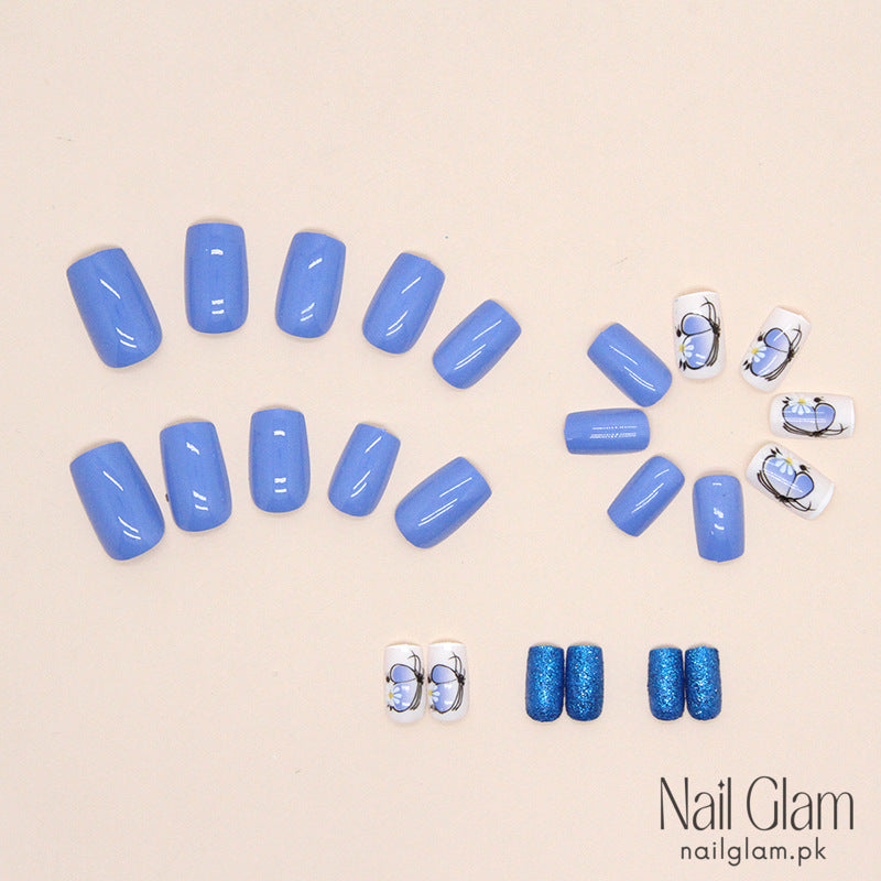 Blue Bloom Elegant Butterfly (24Pcs) - Nail Kit Included