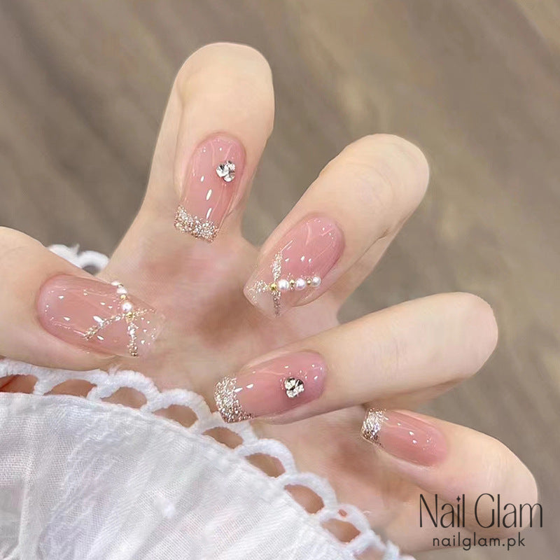 Blush Sparkle Elegance (24Pcs) - Nail Kit Included