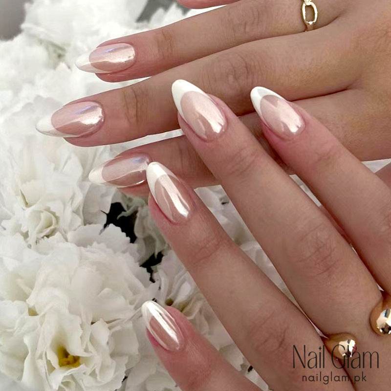 Pearl French Glow Almond (24Pcs) - Nail Kit Included